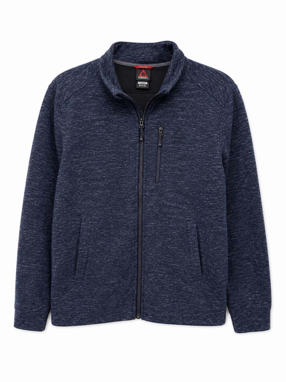 Gerry Men’s Large Full Zip Jacket Blue Heathered Performance Fleece Zip Pockets